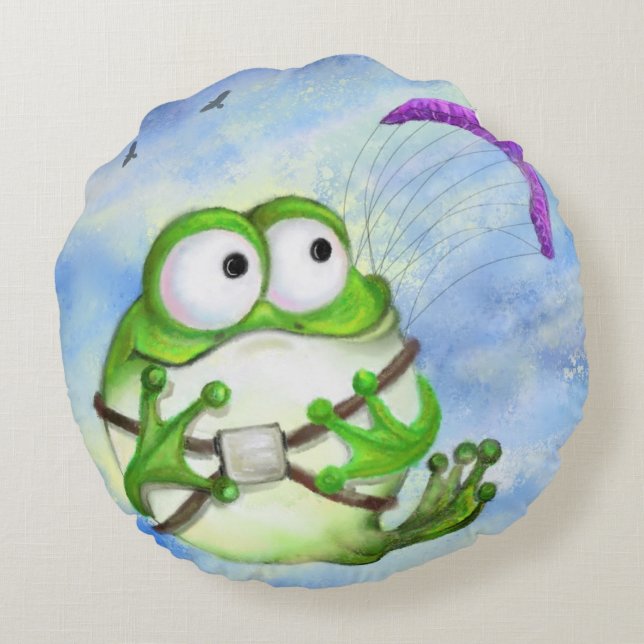 Parapente de grenouille Coussin rond - Amusant (Dos)