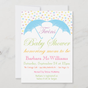 Parapluie Baby Boy Twins Douche Invitations