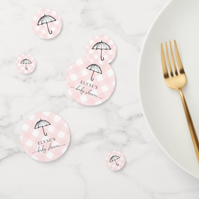 Parapluie Baby shower rose En vichy table Confetti (Groupe)