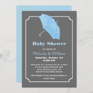 Parapluie bleu Baby shower élégant Invitation