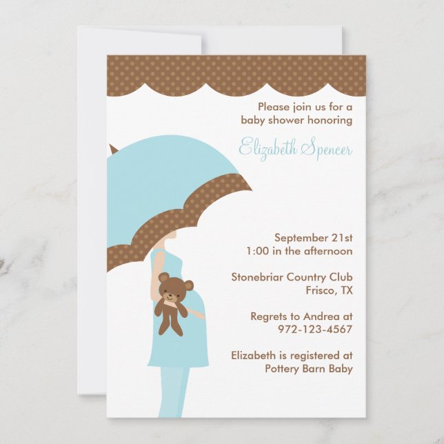 Parapluie bleu Baby Shower Invitations (Devant)