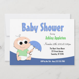 Parapluie Bleu & Vert Bébé - Invitations de douche