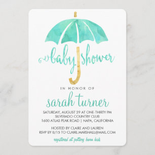 Parapluie de menthe Neutral Baby Shower Invitation