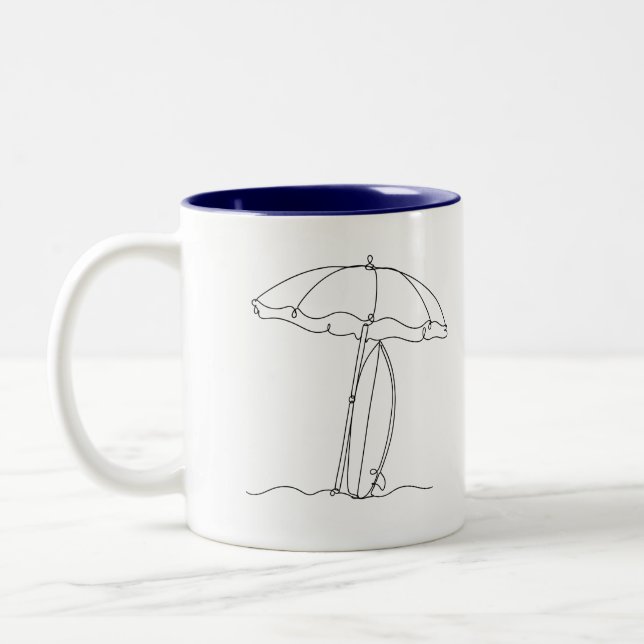 Parapluie de plage planche de surf Mug Art en lign (Gauche)