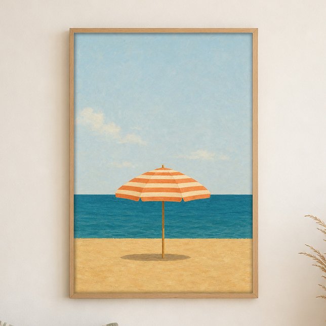 Parapluie de plage Poster d'art aquarelle côtier d (Shown framed for scale. Poster ships unframed; frames are an optional add-on.)