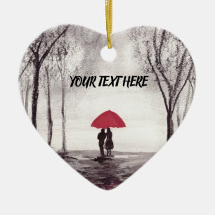 Parapluie rouge amour couple ornement céramique