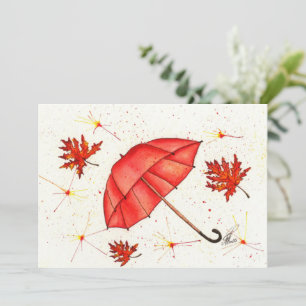 Parapluie rouge vif et aquarelle feuille rouge