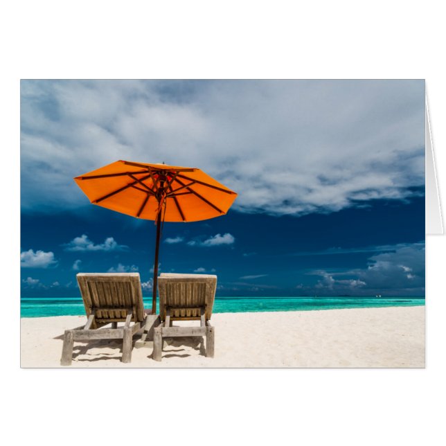 Parapluie Soleil Sur La Plage De Sandy |Maldives (Devant horizontal)