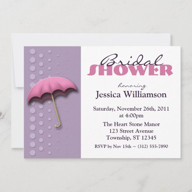Parapluie violet et rose nuptiale invitation à la  (Devant)