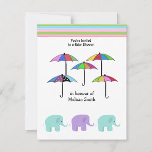 Parapluies et éléphants Baby shower Invitation