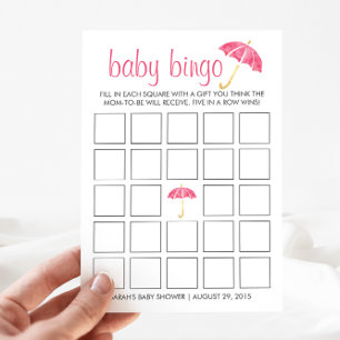 Parapluies roses Baby shower Jeu de carte de bingo