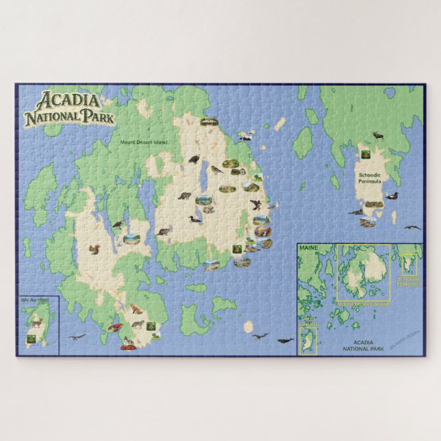 Parc national d'Acadia - Puzzle de la carte illust (Horizontal)