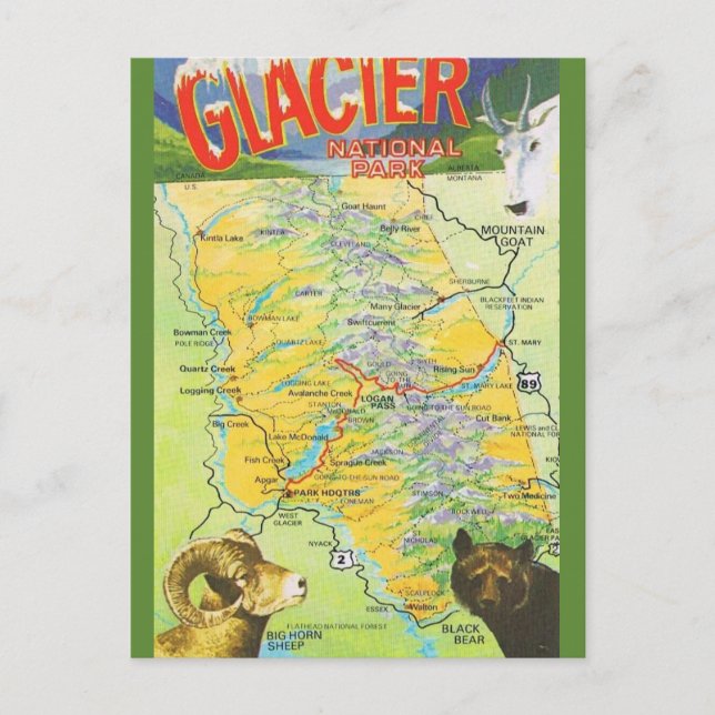 Parc national du Glacier Carte Vintage (Devant)