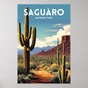 Parc national du Saguaro Affiche de voyage traditi