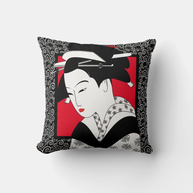 Parchemin de Dame Geisha Japonaise Coussin (Recto)
