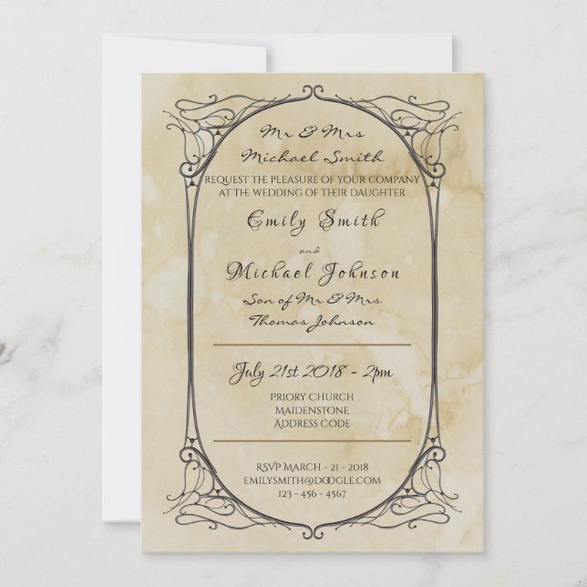 Parchemin manuscrit Vintage Mariage Invitation Vie (Devant)
