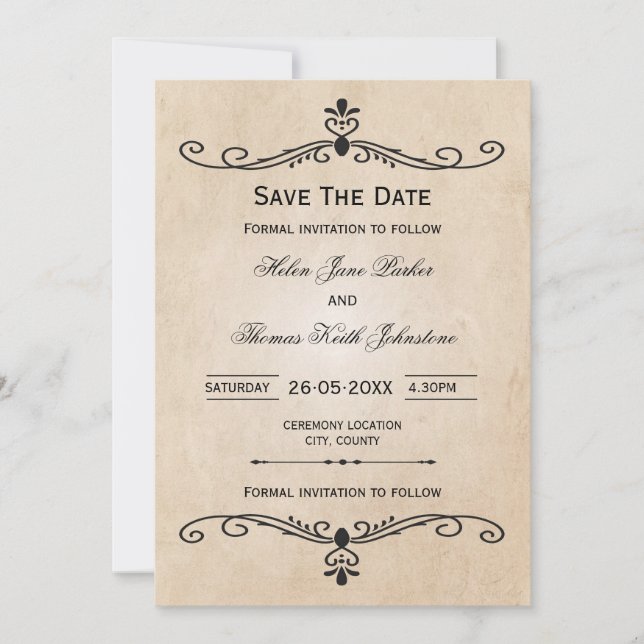 Parchemin vintage Enregistrer la carte mariage Dat (Devant)