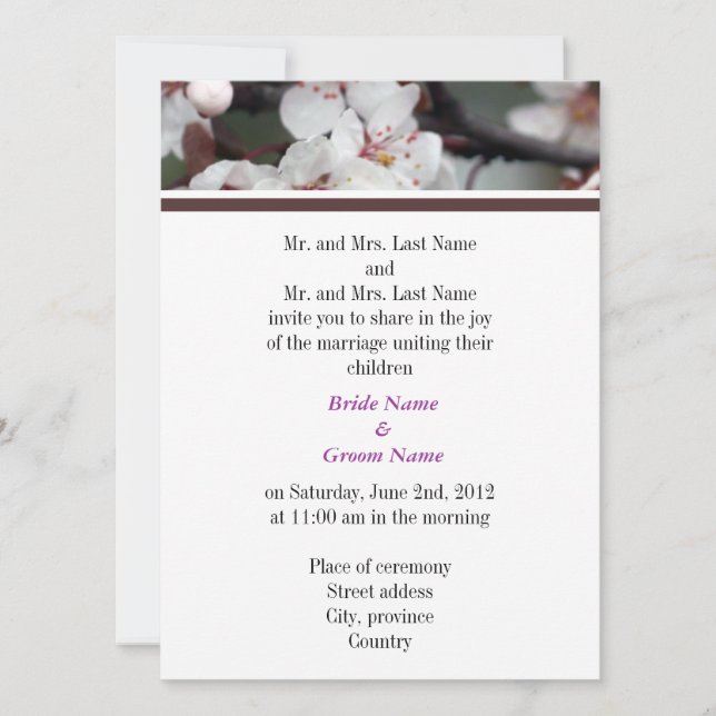 parents de la mariée et du marié, invitation de ma (Devant)