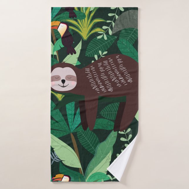 Paresse mignonne en vert tropical illustration mot (Serviette de bain)
