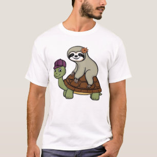Paresseux chevauchant une tortue T-Shirt Classique