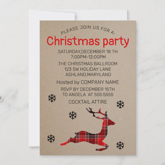 Parfait, Belle, Invitation Reindeer de Noël (Devant)