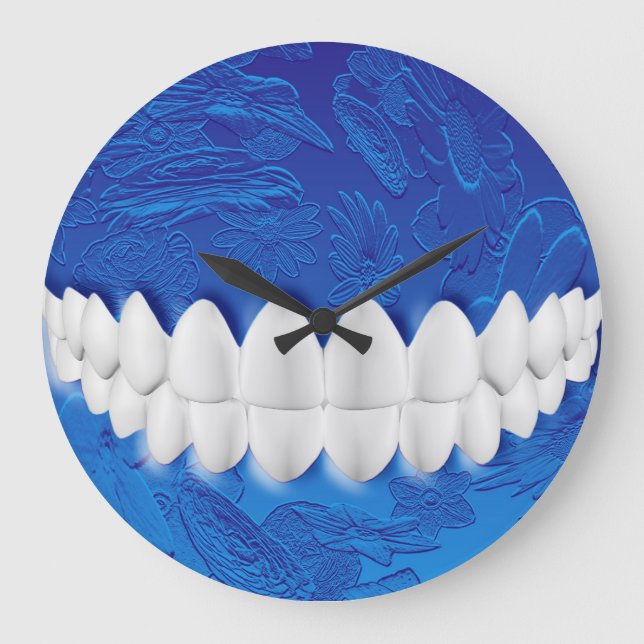 Parfait Blanc Dents Bite Dentiste Bleu Mur Horloge (Recto)