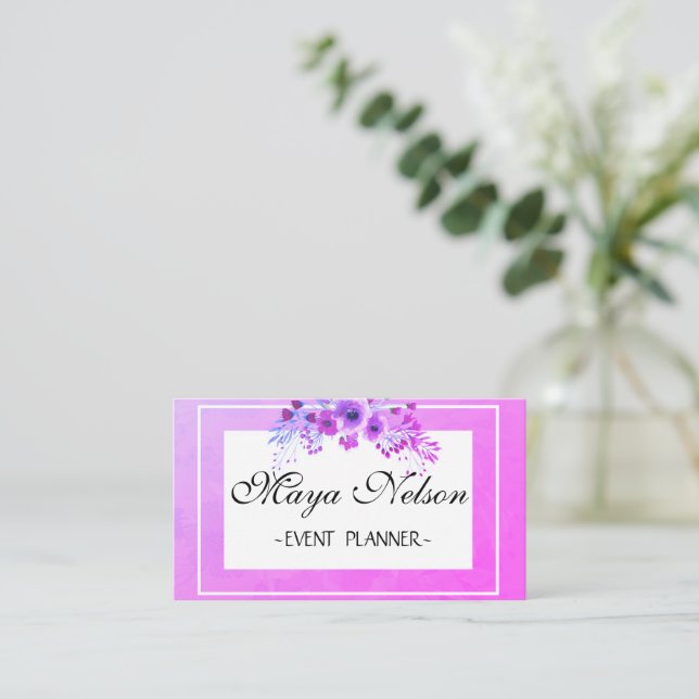 Parfait, Luxe Carte de visite de Fleurs violettes (Debout devant)