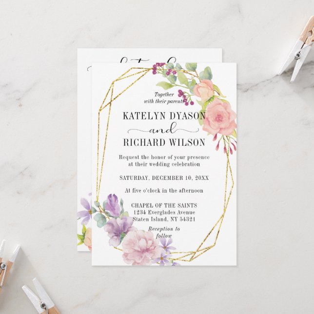 Parfait pastels Faire-part de mariage design flora (Devant/Arrière en situation)