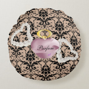 Parfum & Perles Taupe Damask Coussin rond