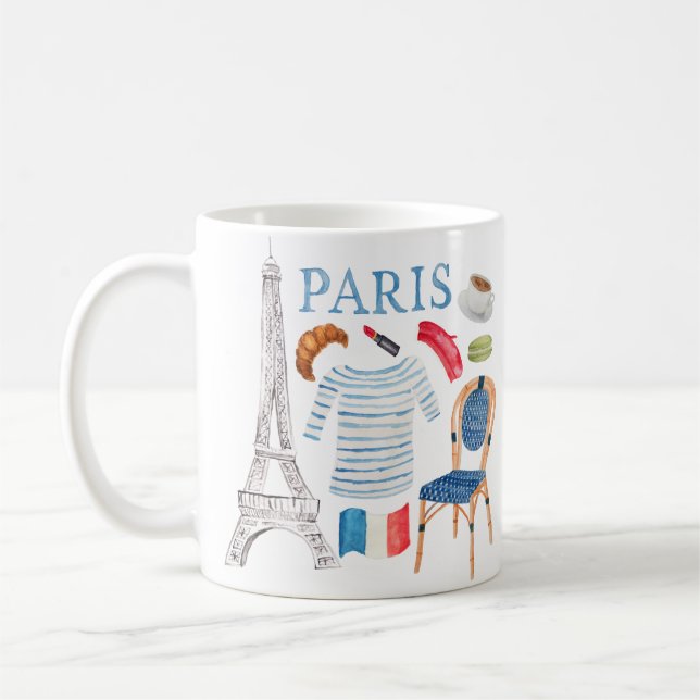 Paris Aquarelle Doodles Mug (Gauche)