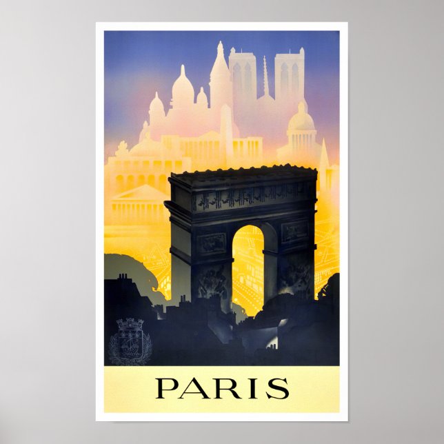 Paris Arc de Triomphe vintage travel Poster (Devant)
