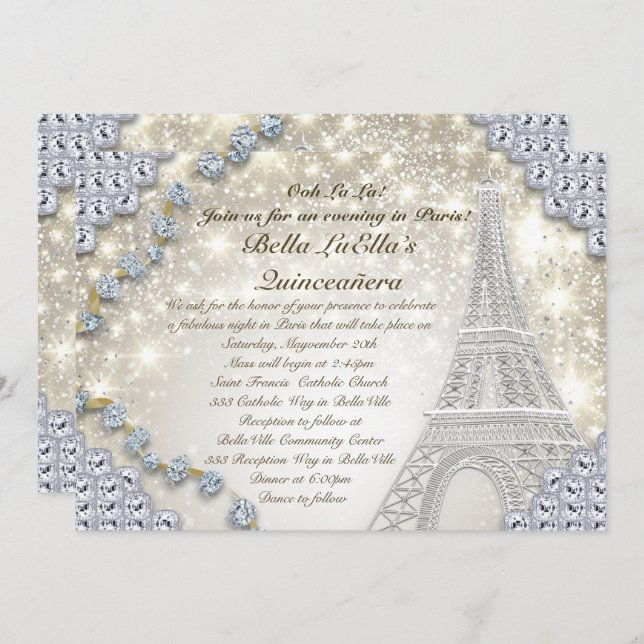 Paris Bling Anniversaire Fête Invitation (Devant / Derrière)