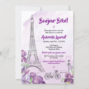 Paris Bonjour Bebe French Baby shower Invitation