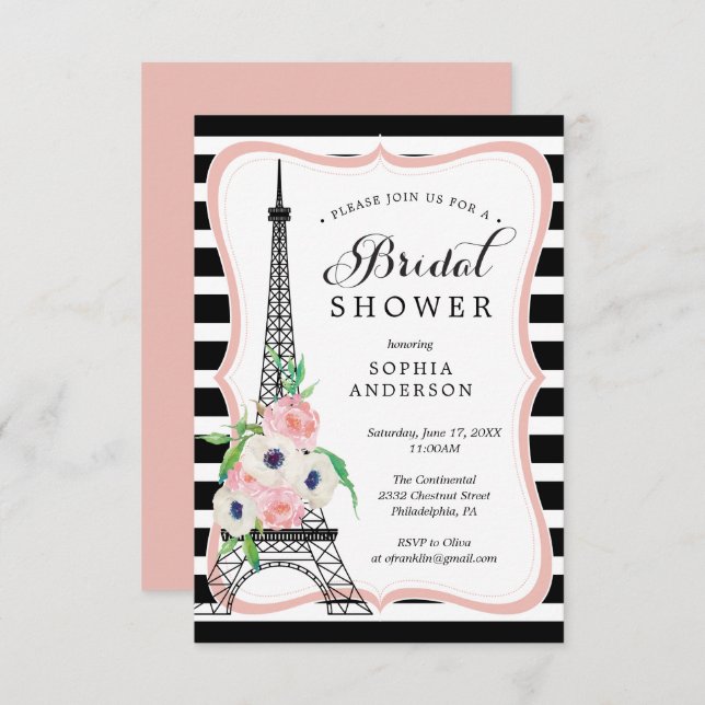 Paris Carte d'invitation de douche nuptiale Tour E (Devant / Derrière)