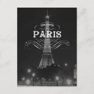 Paris Carte postale Voyage noir et blanc Tour Eiff