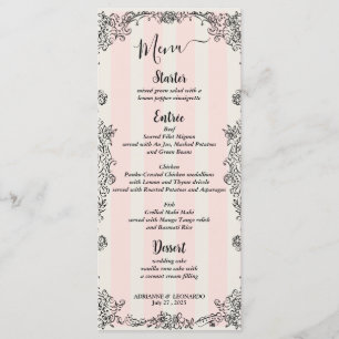 Paris Chic Pink Stripes Script Mariage Menu