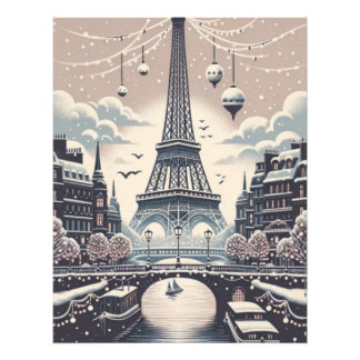 Paris Christmas Poster – Eiffel Tower Snowy Winter