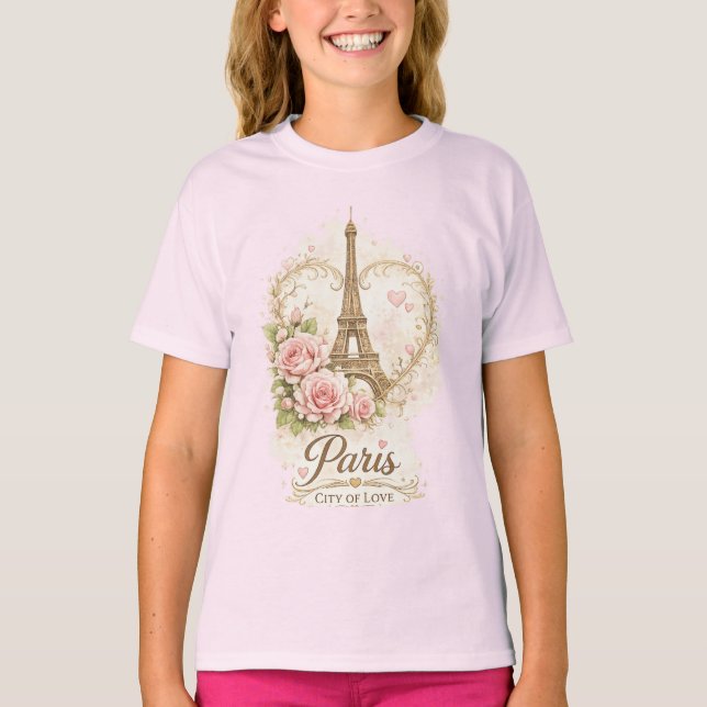 Paris City of Love Eiffel Tower Floral T-Shirt (Devant)