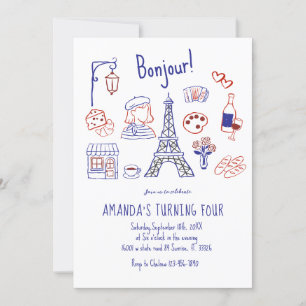 Paris Eiffel Anniversaire Main Drag Invitation
