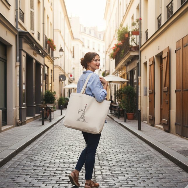 Paris Eiffel Tower Line Art Heart Tote Bag (Créateur téléchargé)