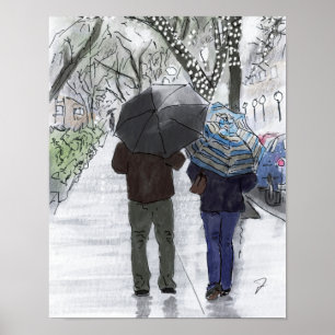 Paris en pleine pluie fin d'après-midi. Poster aqu