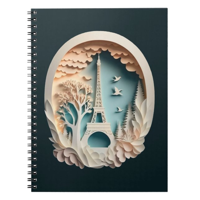Paris Faux Papercut Style Carnet photo spirale (Devant)