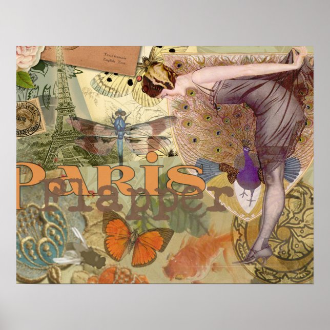 Paris Flapper Art Déco Peacock Vintage (Devant)