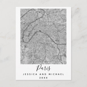 Paris France Carte de la ville Nom du couple Date 
