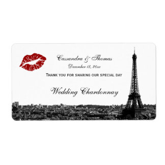 Paris France Skyline Kiss #1 BW H Wine Étiquette T