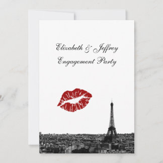 Paris France Skyline Kiss #1 BW V Faire-part de fi