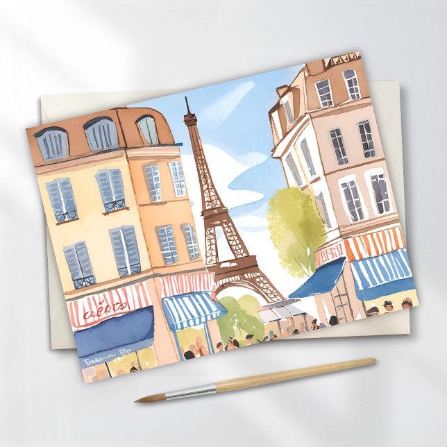 Paris France Tour Eiffel | Carte Aquarelle (Créateur téléchargé)