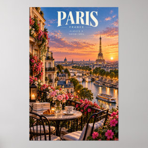 Paris France Tour Eiffel Coucher de Soleil Affiche