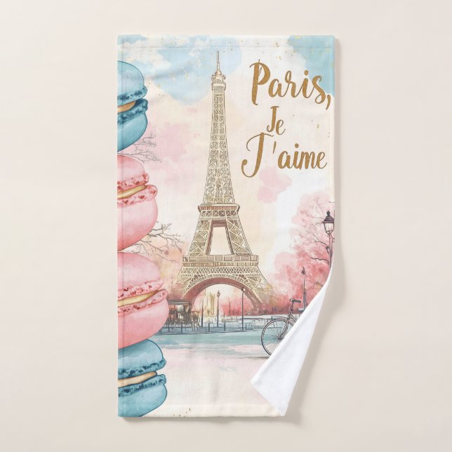 Paris, Je T'aime - Tour Eiffel avec Macarons (Serviette à main)