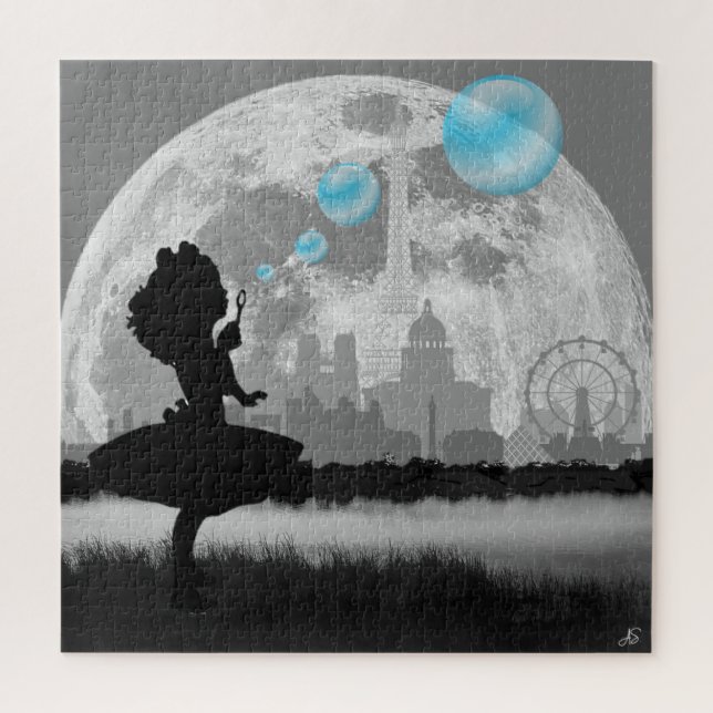 PARIS Little Girl Making Blue Bubble Art Puzzle (Vertical)